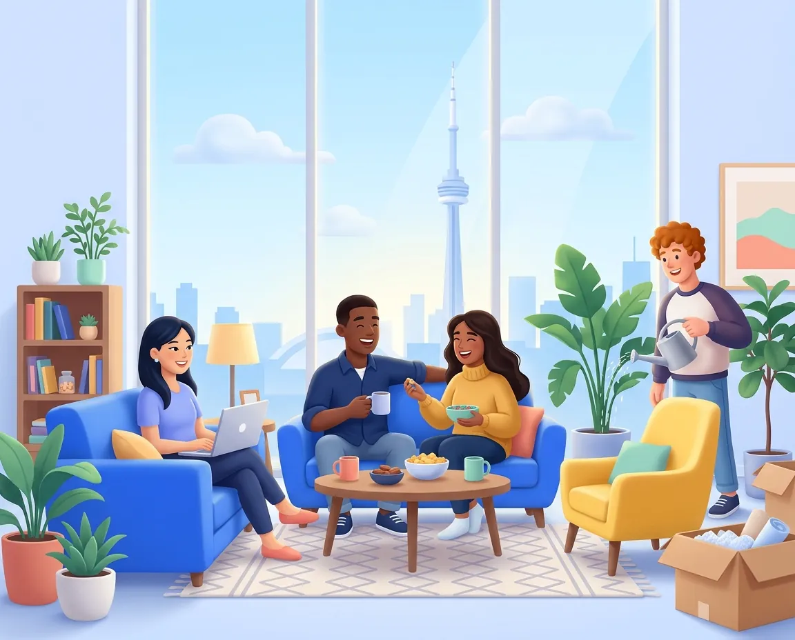 Roommates relaxing in a Toronto living room