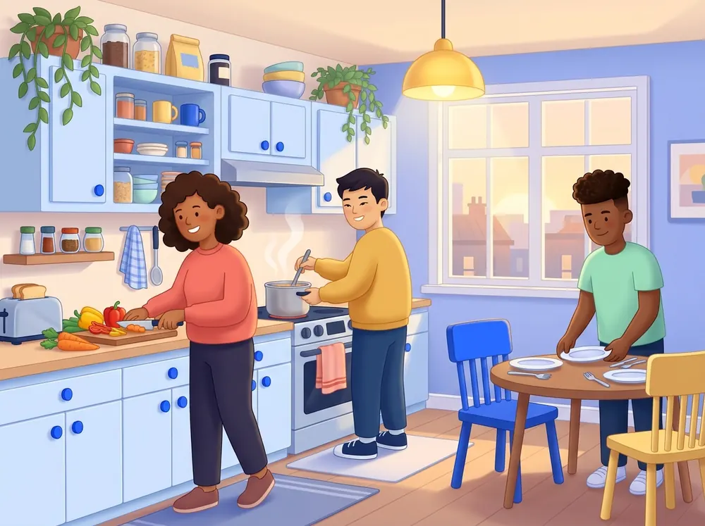 Roommates cooking together